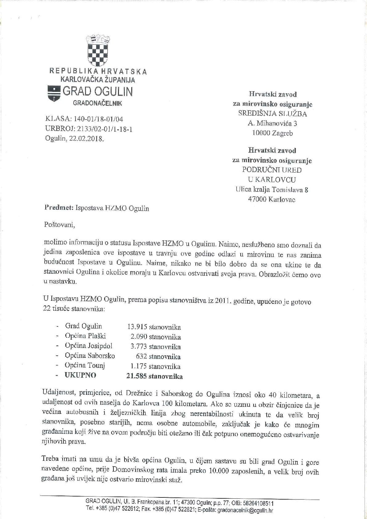 Hrvatski zavod za mirovinsko osiguranje Ispostava HZMO Ogulin 001